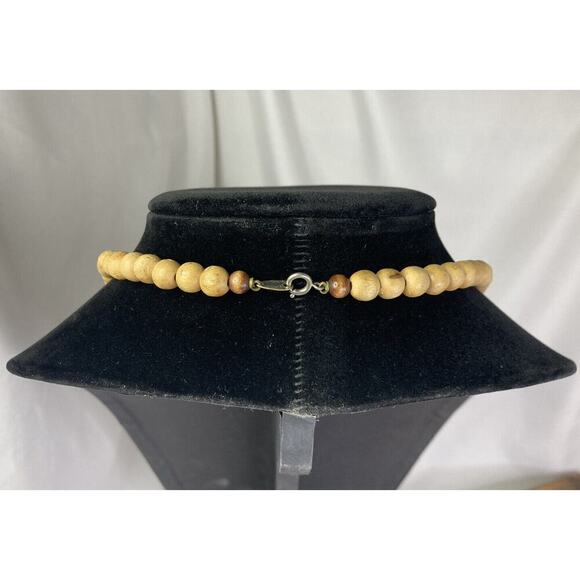 Vintage Ethnic Boho Wood & Jasper Beaded Necklace 29.5” L Signed Kim - Picture 3 of 7